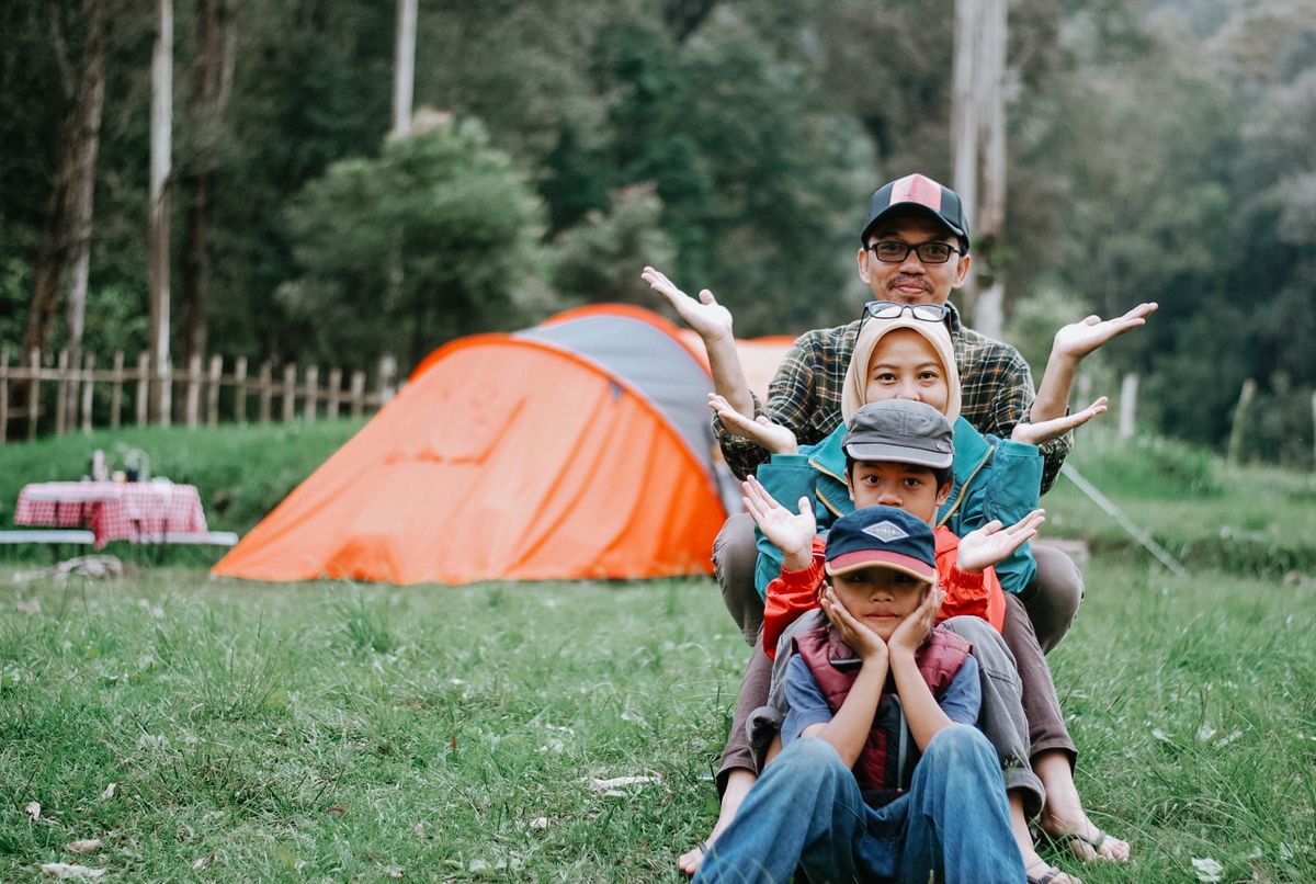 Kids playing at a family campsite