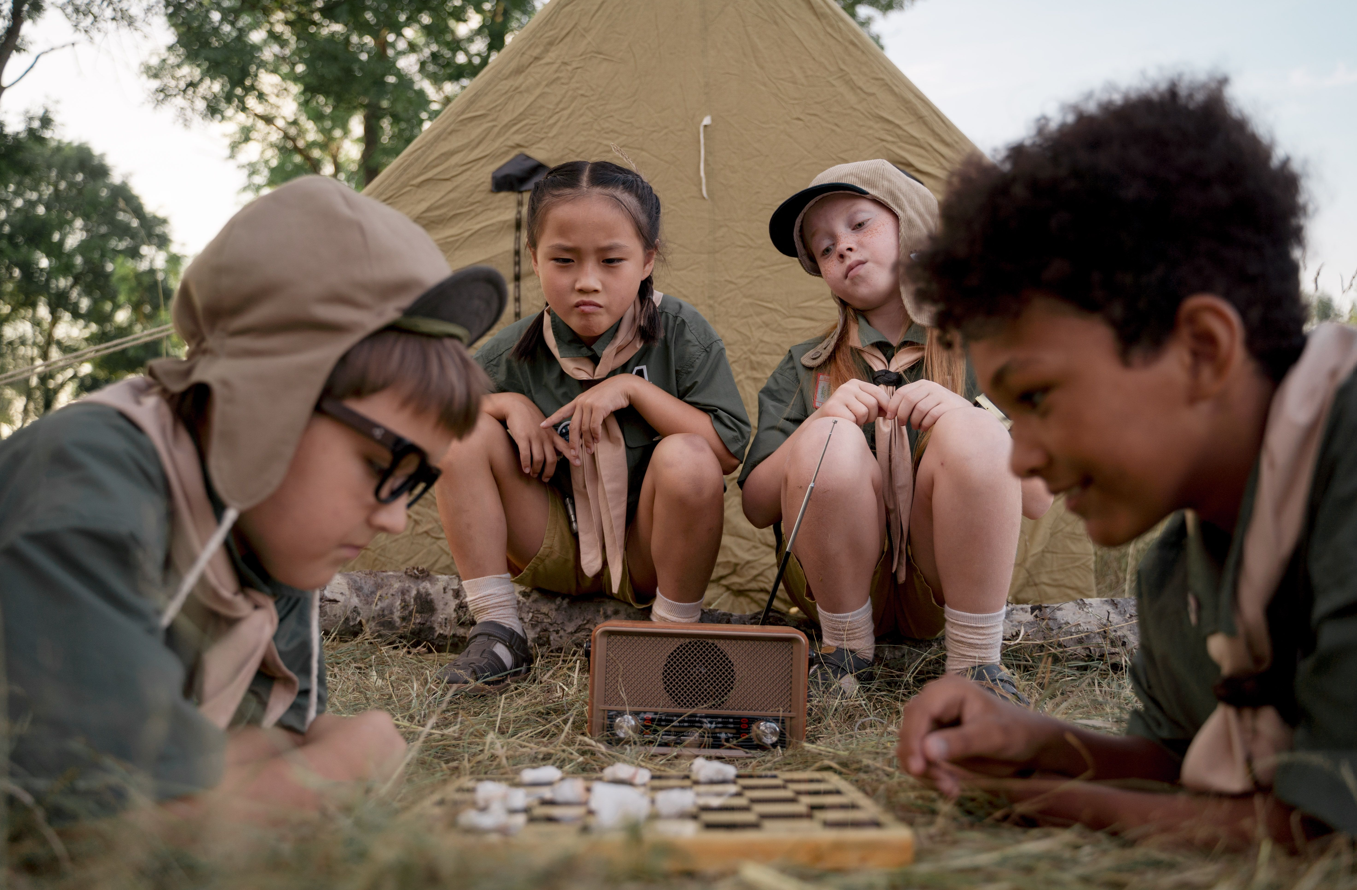 Kids on a nature scavenger hunt