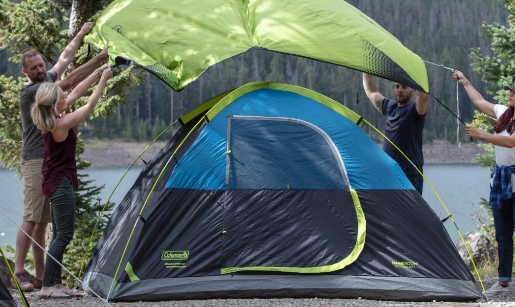 Coleman Sundome 4-Person camping tent set up at a campsite