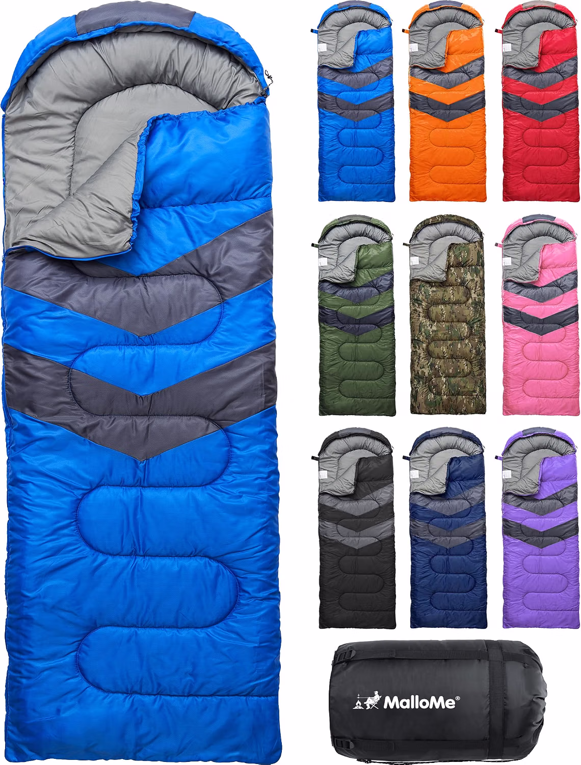 MalloMe sleeping bag color options - multiple vibrant colors available